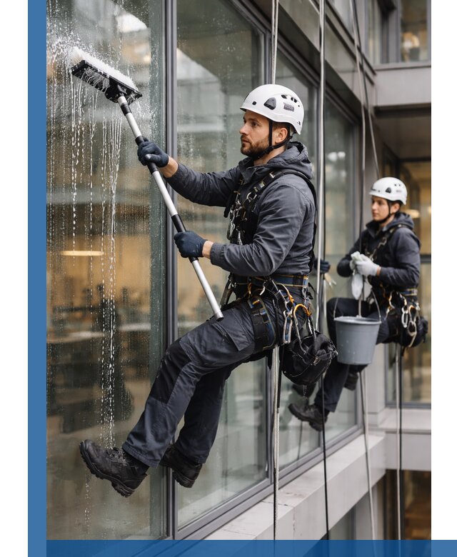 Профессиональная мойка витражей промышленными альпинистами в Наро-Фоминске