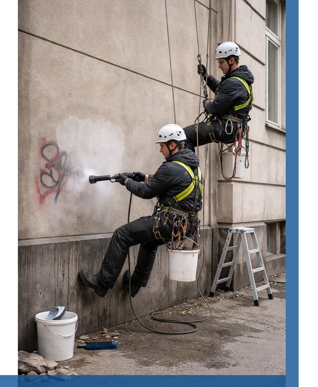 Удаление граффити с фасада в Наро-Фоминске от 4610 р. | ВЫСОТНИК-Нр-