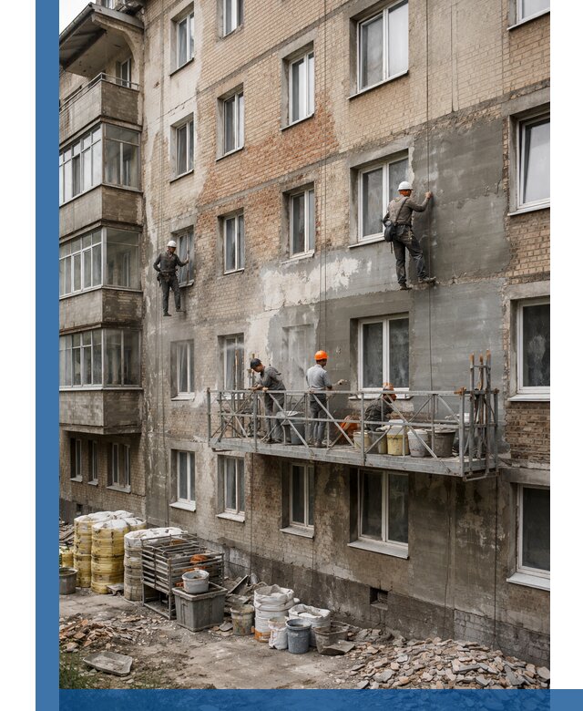 Капитальный ремонт фасада в Наро-Фоминске с восстановлением и гидроизоляцией