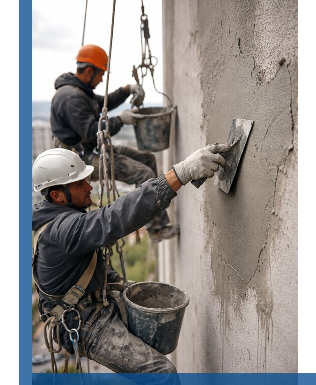 Штукатурка фасада на высоте в Наро-Фоминске профессиональные работы