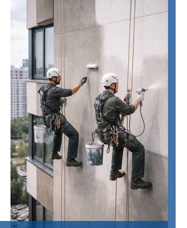 Покраска фасада альпинистами в Наро-Фоминске от 307 р. | ВЫСОТНИК-Нр-