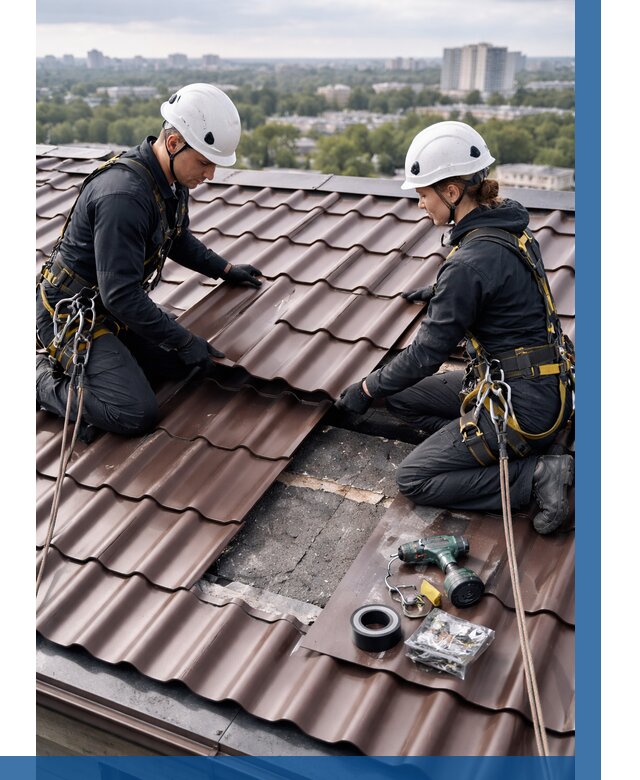 Ремонт металлочерепицы на крыше в Наро-Фоминске от 922 р. | ВЫСОТНИК-Нр-