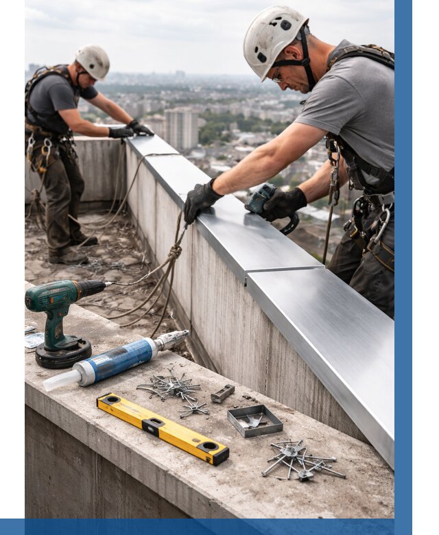 Монтаж парапетных крышек в Наро-Фоминске от 820 р. | ВЫСОТНИК-Нр-