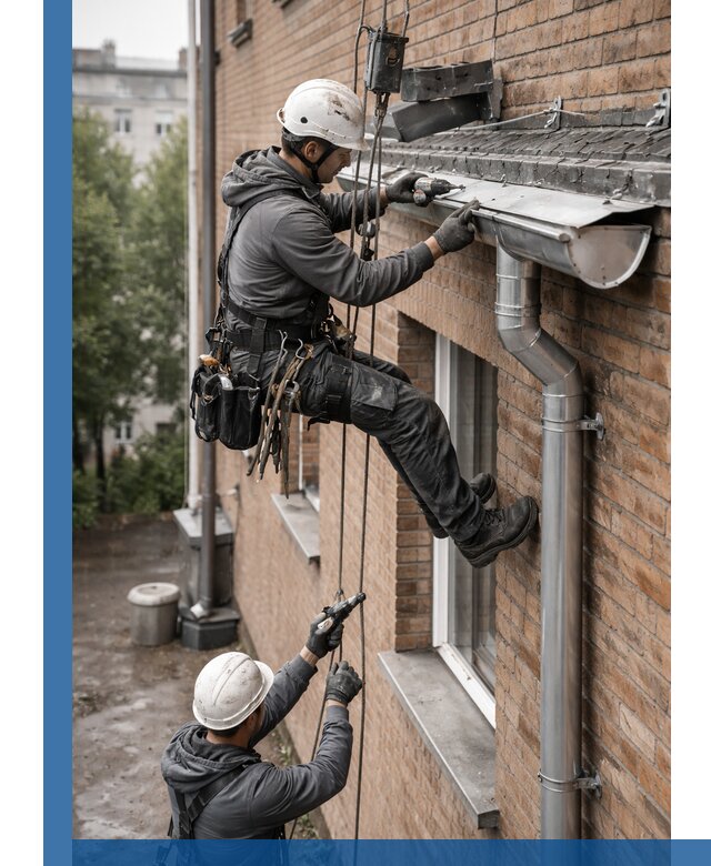 Монтаж водосточной системы на здании в Наро-Фоминске под ключ