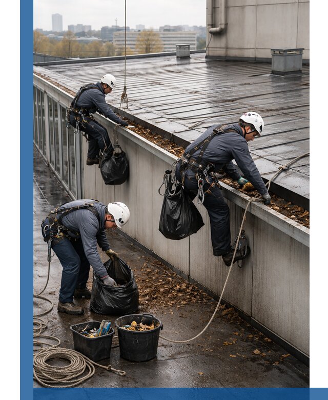 Очистка кровли по периметру в Наро-Фоминске силами промышленных альпинистов