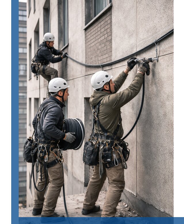 Прокладка кабеля по фасаду в Наро-Фоминске, профессиональный монтаж