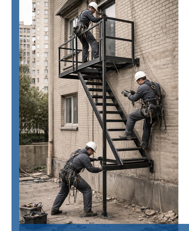 Монтаж пожарной лестницы в Наро-Фоминске, установка и крепление