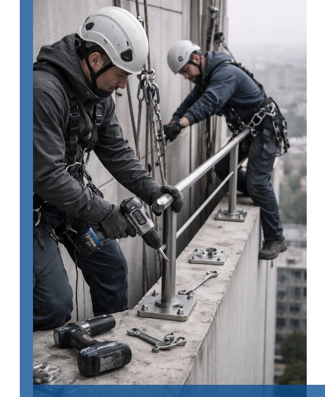 Монтаж перил на высоте в Наро-Фоминске для жилых и промобъектов