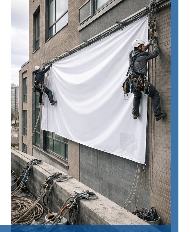 Монтаж баннеров на фасаде в Наро-Фоминске от 666 р. заказать ВЫСОТНИК-Нр-