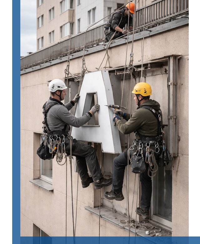 Ремонт и восстановление наружных вывесок на высоте в Наро-Фоминске