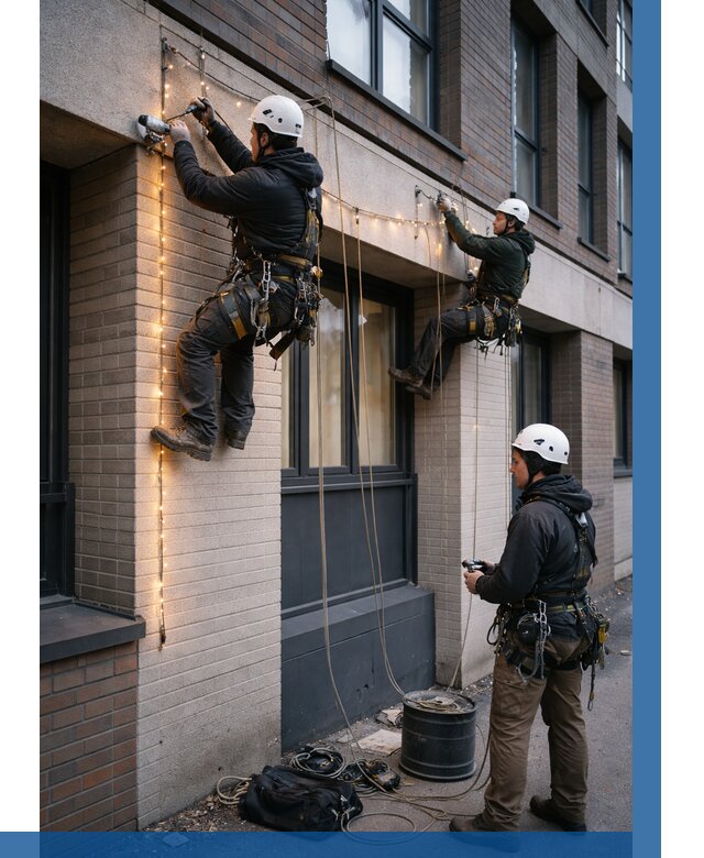 Монтаж гирлянд на фасаде в Наро-Фоминске от 3586 р. | ВЫСОТНИК-Нр-