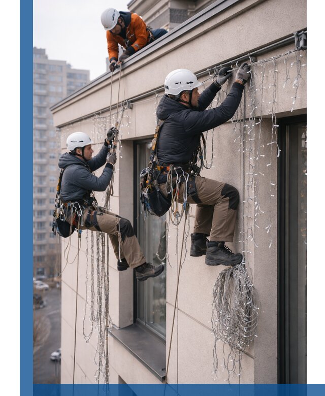 Монтаж праздничных гирлянд на фасаде в Наро-Фоминске для зданий