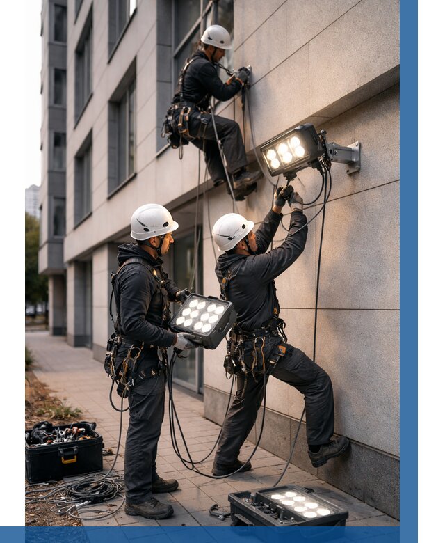 Монтаж прожекторов на фасаде в Наро-Фоминске от 7684 р. | ВЫСОТНИК-Нр-