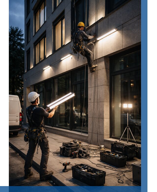 Монтаж архитектурной подсветки здания в Наро-Фоминске от 2561 р.|ВЫСОТНИК-Нр-