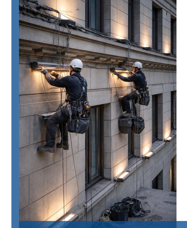 Монтаж архитектурной подсветки фасадов зданий в Наро-Фоминске