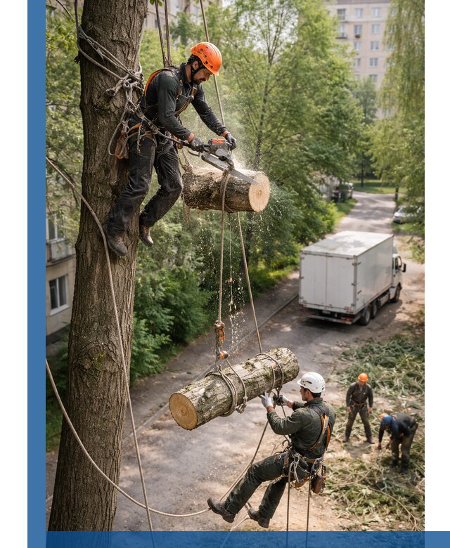 Спил деревьев альпинистами в Наро-Фоминске, безопасно и без повреждений